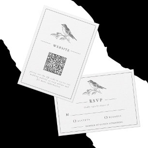 RSVP für Vintage Bird Black and White Wedding Einladung