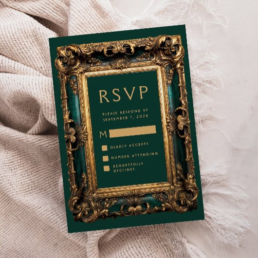 RSVP für Vintage Frame Green Gold Hochzeit Begleitkarte