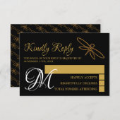 RSVP für Vintage Goldfilm-Dragonfly-Hochzeit (Vorne/Hinten)