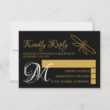 RSVP für Vintage Goldfilm-Dragonfly-Hochzeit