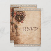 RSVP für Vintage Herz- und Tastenhochzeit (Vorne/Hinten)