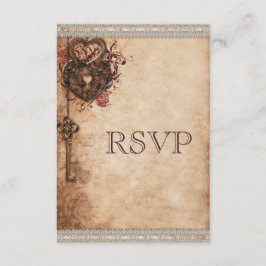 RSVP für Vintage Herz- und Tastenhochzeit Karte