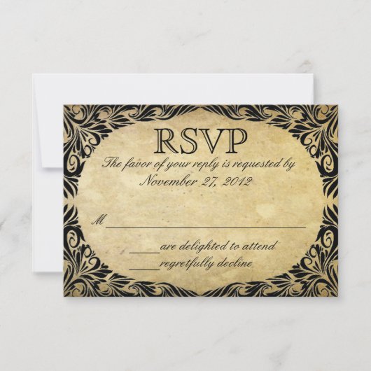RSVP für Vintage Schwarz-Creme-Hochzeit Karte (Vorderseite)