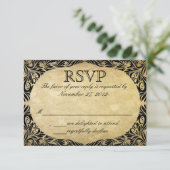 RSVP für Vintage Schwarz-Creme-Hochzeit Karte (Stehend Vorderseite)