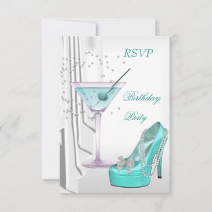 RSVP Geburtstagsparty Weiß Teal Martini Perlen Sch Einladung