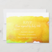RSVP-gelber Sandstrand Hochzeit moderne Wasserfarb Einladung (Vorderseite)