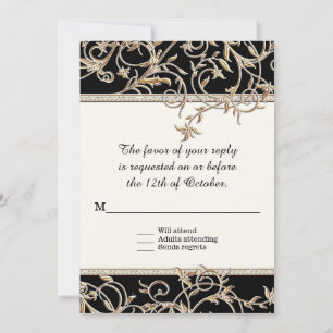 RSVP Glam Old Hollywood Regency Schwarze Hochzeit Einladung