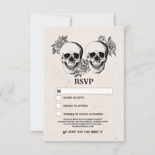 RSVP Gothic Skull Rustic Halloween Cards Hochzeit Einladung (Vorderseite)