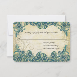 RSVP (Green Navy Blue and Gold Peacock Wedding) Karte
