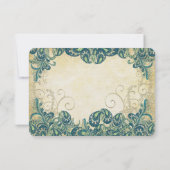 RSVP (Green Navy Blue and Gold Peacock Wedding) Karte (Rückseite)