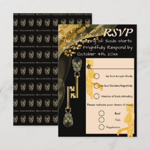 RSVP Heilige Hochzeit & Goldnuggets Schädel Schlüs Karte