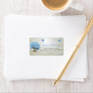 RSVP Hellblau Herz Blatt Baum Adressaufkleber