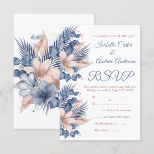RSVP Hochzeit Blush Blau Pfirsich Beige Floral Wei Einladung