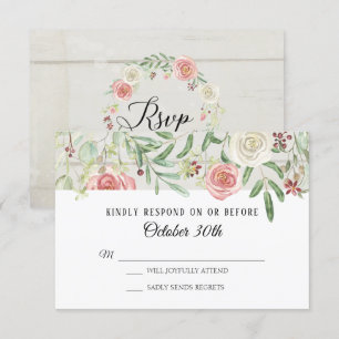 RSVP Hochzeit Blush Elfenbein Rose Rustikale Holzp Einladung