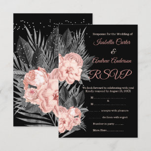 RSVP Hochzeit Blush Pfirsich Holzkohle Floral Schw Einladung