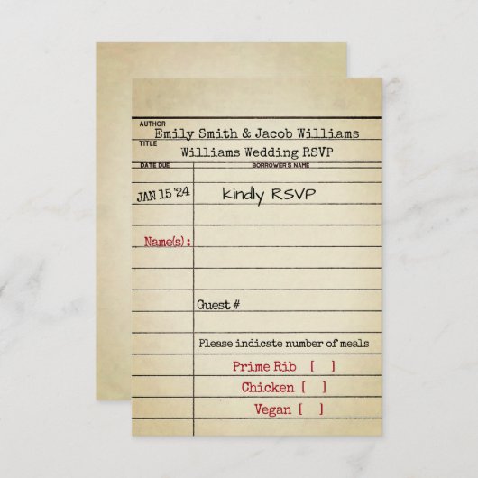 RSVP-Hochzeit der Bibliothek Einladung (Vorne/Hinten)