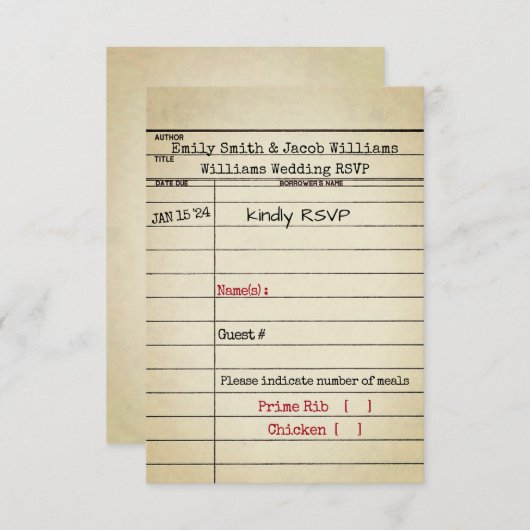 RSVP-Hochzeit der Bibliothek Einladung (Vorne/Hinten)