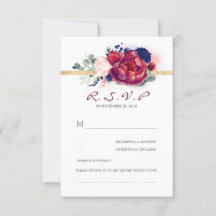 RSVP-Hochzeit in Burgund Rot und Navy Blue Floral