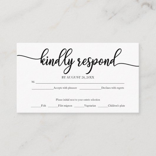 RSVP-Hochzeit in Schwarzweiß Begleitkarte (Vorderseite)