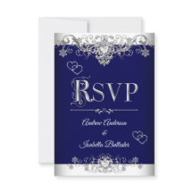 RSVP Hochzeit königsblau Silber Diamant Herzen