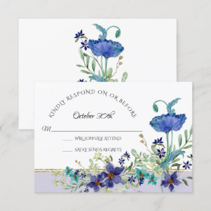 RSVP Hochzeit Lavendel Blau Mohn Aquarell Blumen Einladung