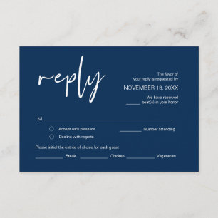RSVP Hochzeit mit Essensmöglichkeiten, Navy Blue S Begleitkarte