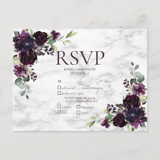 RSVP-Hochzeit mit Lila Marmor Einladungspostkarte (Vorderseite)
