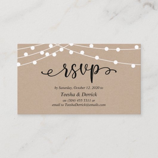 RSVP-Hochzeit, rustikale Kraft-String-Lichter Begleitkarte (Vorderseite)