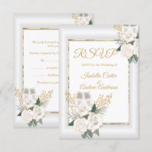 RSVP Hochzeit Weiße Rose Floral Champagner Gold