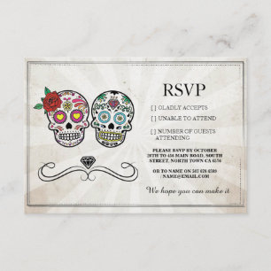 RSVP-Hochzeit Zucker Schädel Diamant Rustikale Kar Einladung
