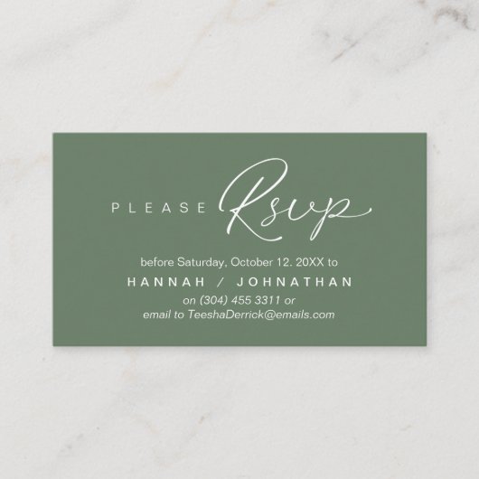 RSVP Hochzeiten per Telefon oder E-Mail Begleitkarte (Vorderseite)