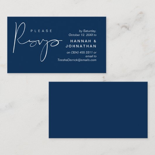 RSVP Hochzeiten per Telefon oder E-Mail Begleitkarte (Vorne/Hinten)