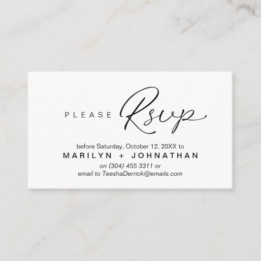 RSVP Hochzeiten per Telefon oder E-Mail Begleitkarte (Vorderseite)