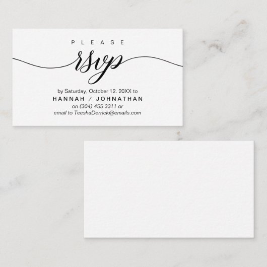 RSVP Hochzeiten per Telefon oder E-Mail Begleitkarte (Vorne/Hinten)