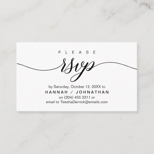 RSVP Hochzeiten per Telefon oder E-Mail Begleitkarte (Vorderseite)