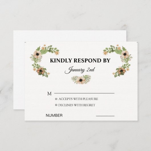 RSVP-Hochzeitkarte (Vorne/Hinten)