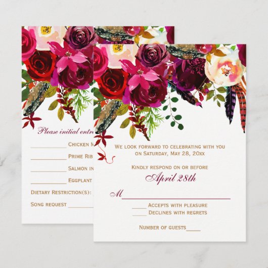 RSVP-Hochzeitkarte 2 (MAHLZEITEN) - Blumenkohl, Fe Einladung (Vorne/Hinten)