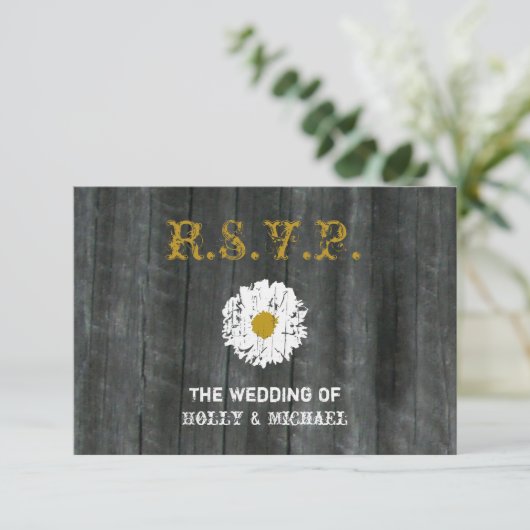 RSVP-Hochzeitkarte - Barnwood & Daisy RSVP Karte (Stehend Vorderseite)