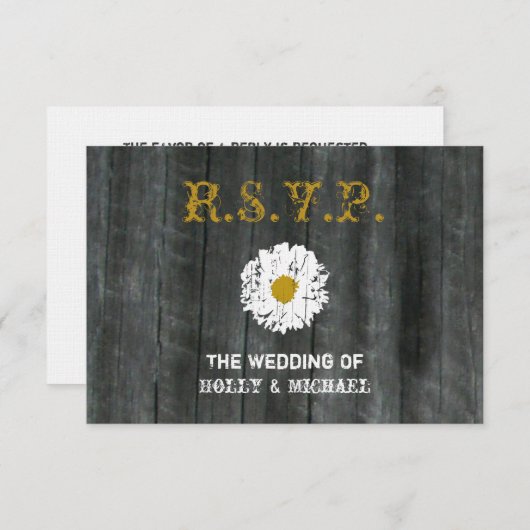 RSVP-Hochzeitkarte - Barnwood & Daisy RSVP Karte (Vorne/Hinten)