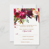 RSVP-Hochzeitkarte - Burgunder Blütenblüte, Federn Einladung (Vorderseite)
