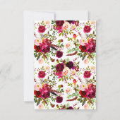 RSVP-Hochzeitkarte - Burgunder Blütenblüte, Federn Einladung (Rückseite)