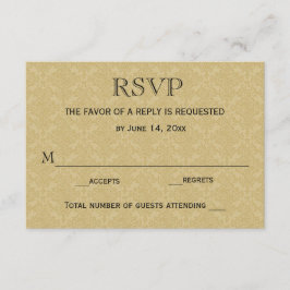 RSVP-Hochzeitkarte / Gold & Maroon Damask RSVP Karte