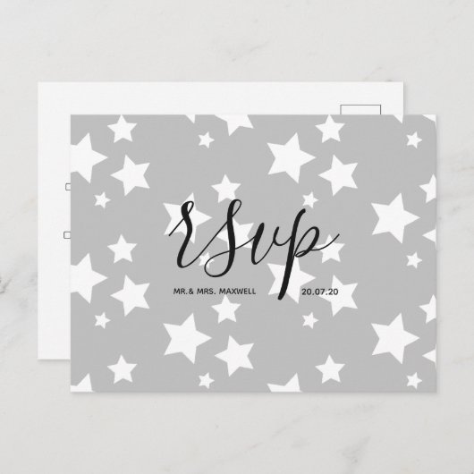 Rsvp-Hochzeitkarte | Graue Sterne Script Postcard Einladungspostkarte (Vorne/Hinten)