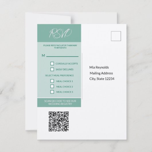 RSVP-Hochzeitkarte mit Einladung und QR-Code (Rückseite)
