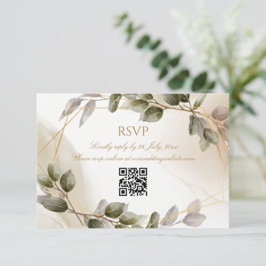 RSVP-Hochzeitkarte mit QR-Code-Imitaten Gold Folia RSVP Karte (Stehend Vorderseite)