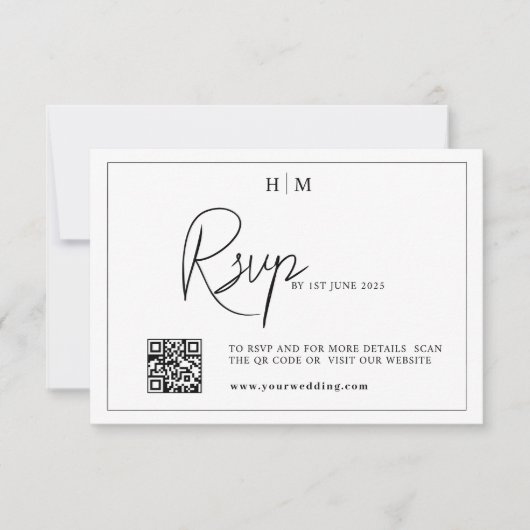 Rsvp-Hochzeitkarte , Monogramm-uAwg mit QR-Code RSVP Karte (Vorderseite)