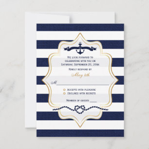 RSVP-Hochzeitkarte   Navy, White Imitats Burlap St RSVP Karte