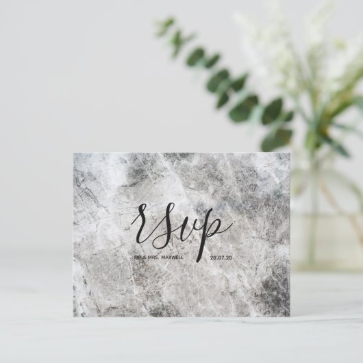 Rsvp-Hochzeitkarte | Postkarte mit Stone Marble Sc (Stehend Vorderseite)