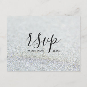 Rsvp-Hochzeitkarte Silver Glitzer Script Postcar Einladungspostkarte
