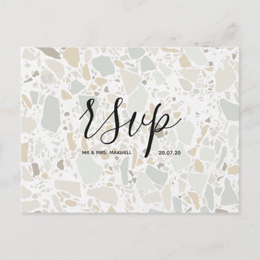 Rsvp-Hochzeitkarte | Terrazzo Script Postcard Einladungspostkarte (Vorderseite)